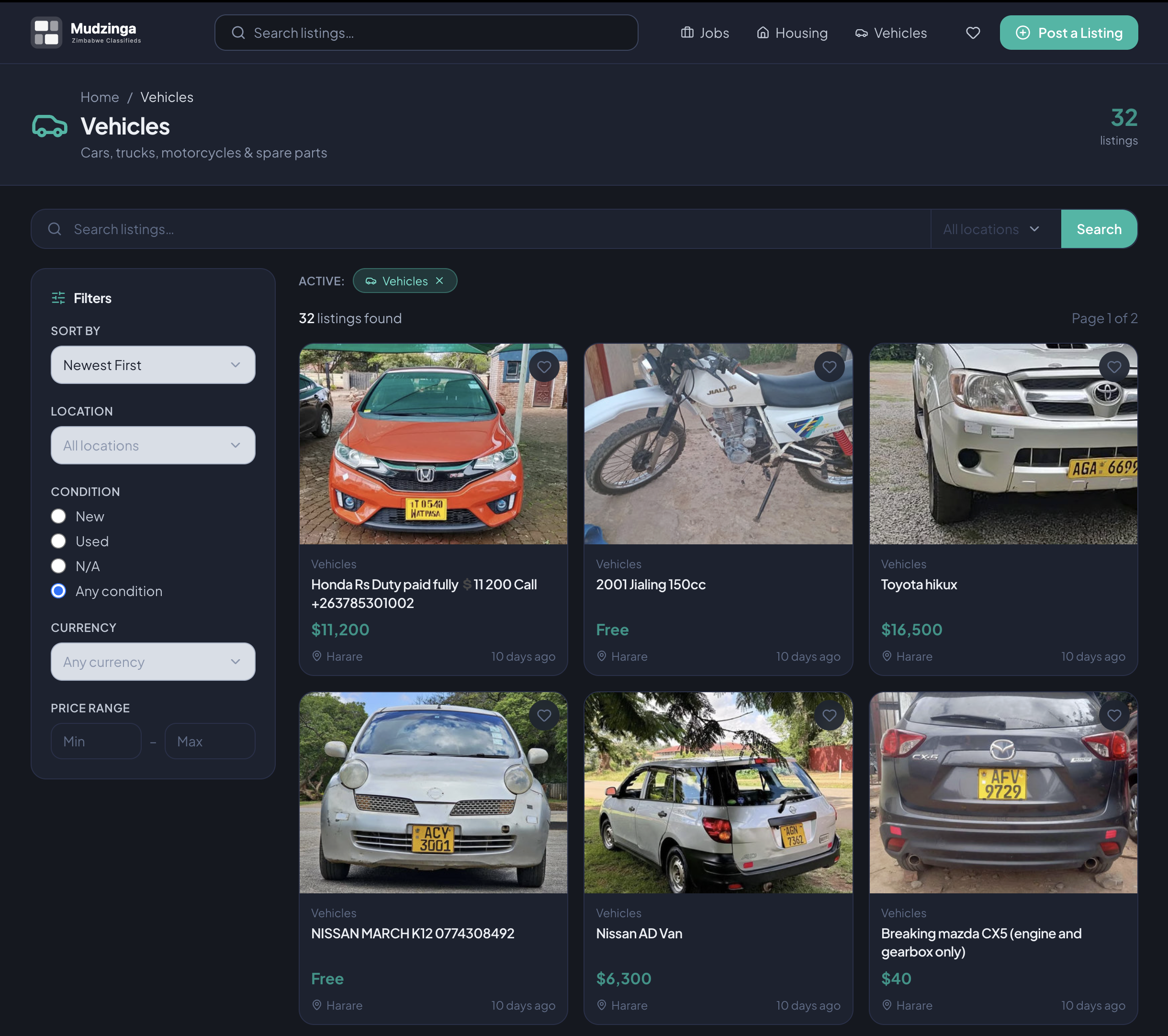 Mudzinga.net project screenshot